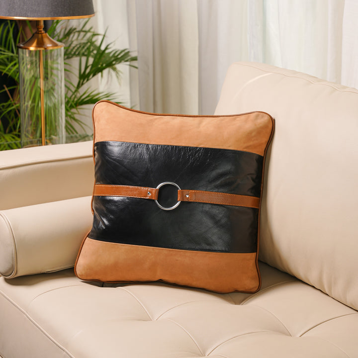 Premium Handmade Genuine Leather Dual Tone Belt Detail Cushion