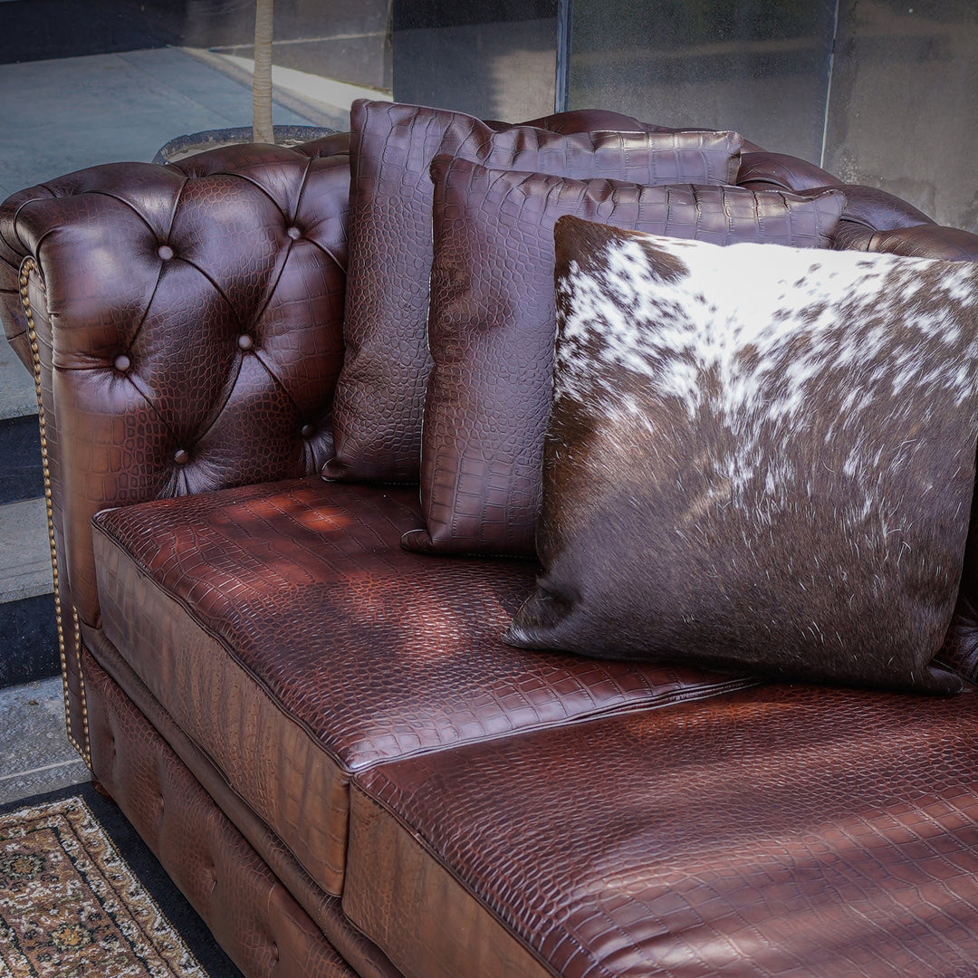 Genuine Hair-on-Hide & Croc Embossed Leather Cushion