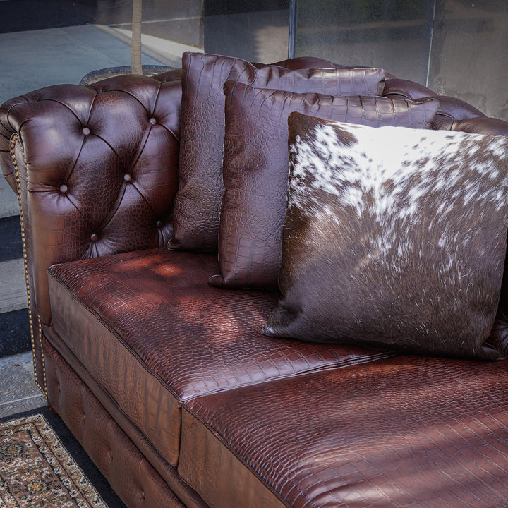 Genuine Hair-on-Hide & Croc Embossed Leather Cushion