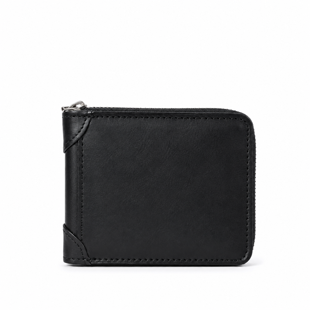 Premium Handmade Black Genuine Leather Zip Around Wallet for Men
