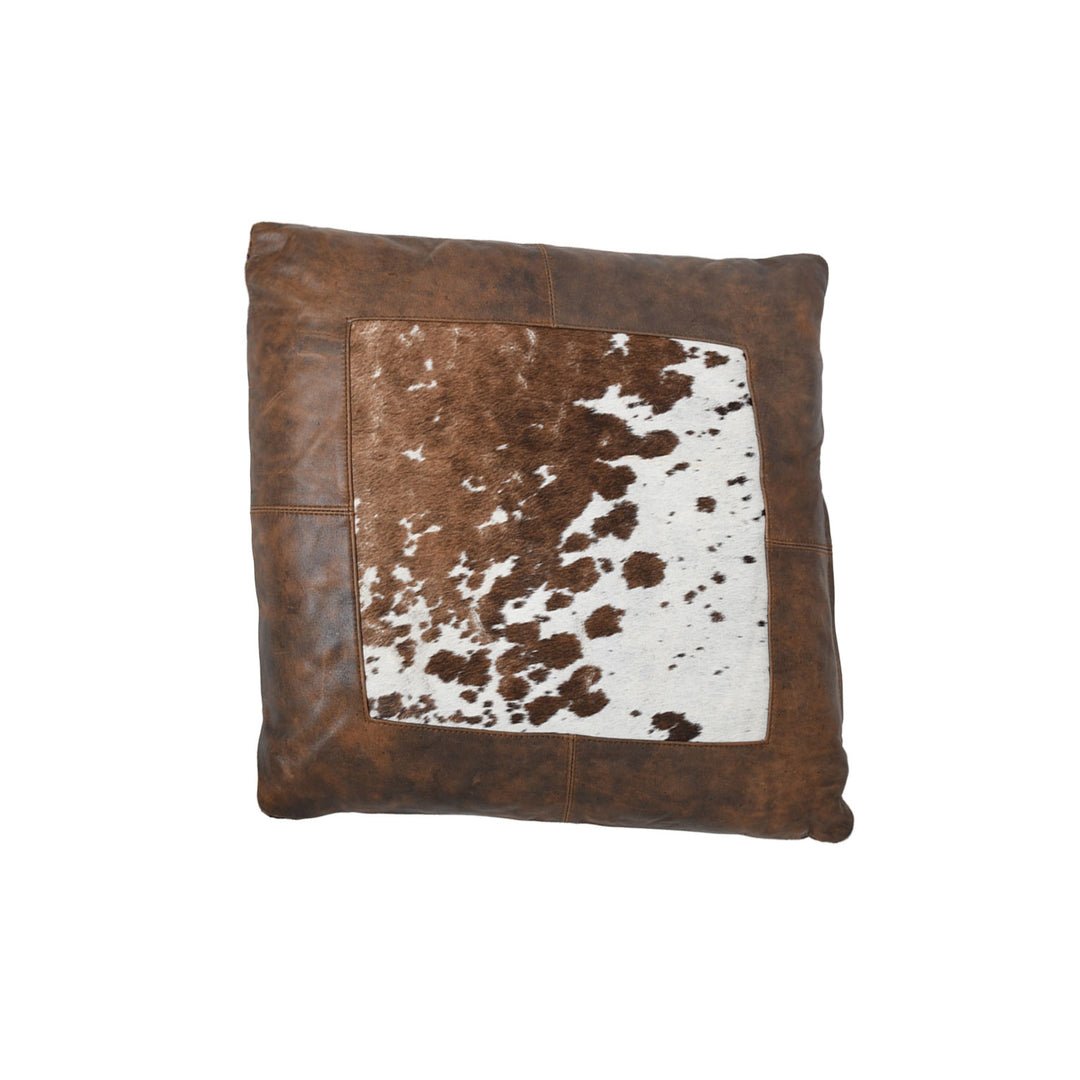 Premium Genuine Brown Leather Cushion with Original Cowhide Center Panel