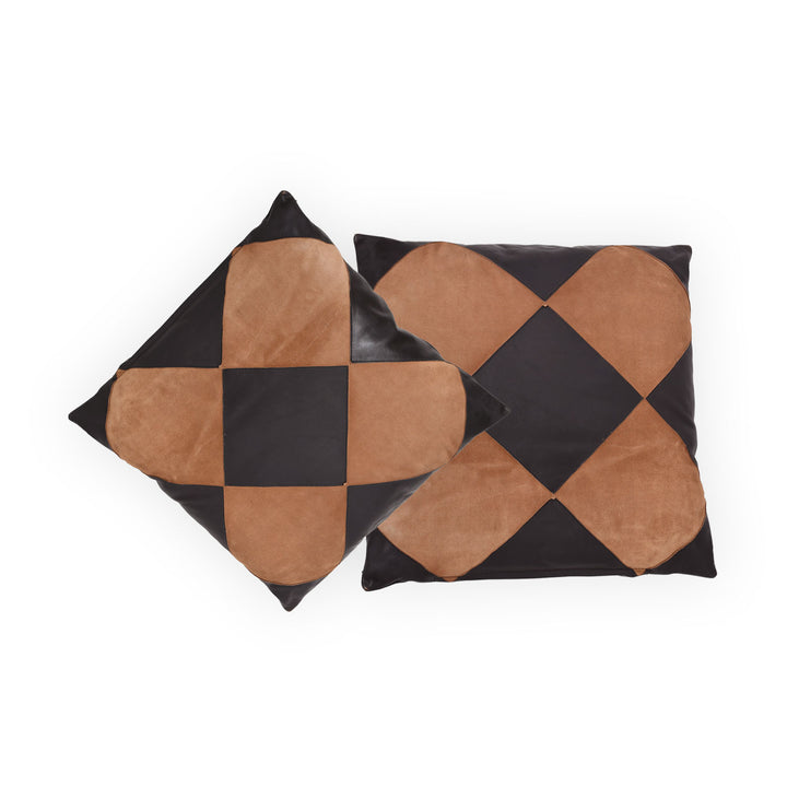 Premium Genuine Black & Tan Leather Patchwork Cushion