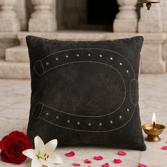 Premium Genuine Leather Cushion – Studded Horseshoe Design