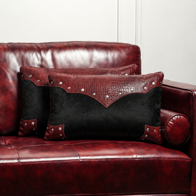Premium Handmade Leather Cowhide Cushion – Studded Western Accent Pillow