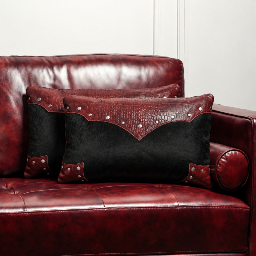 Premium Handmade Leather Cowhide Cushion – Studded Western Accent Pillow