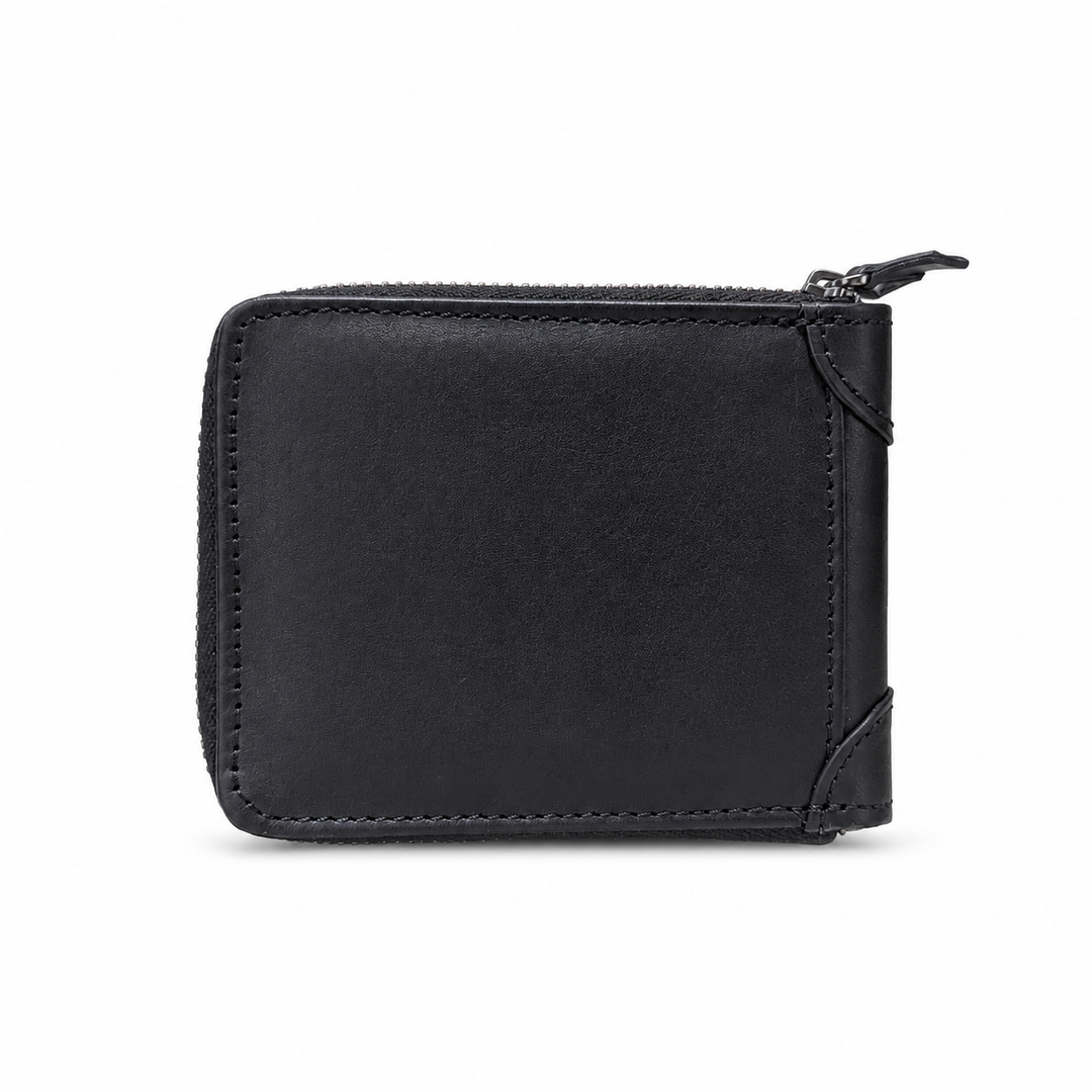 Premium Handmade Black Genuine Leather Zip Around Wallet for Men