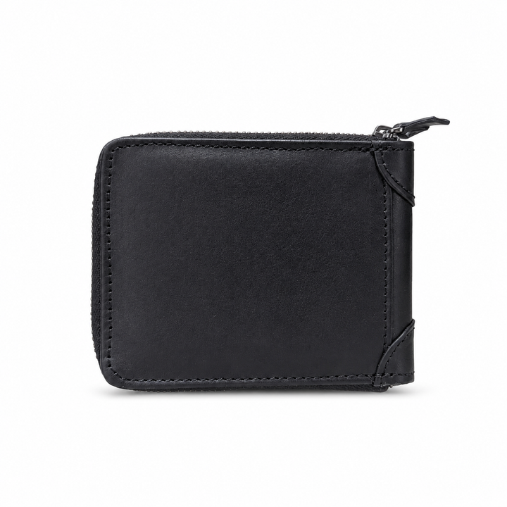 Premium Handmade Black Genuine Leather Zip Around Wallet for Men