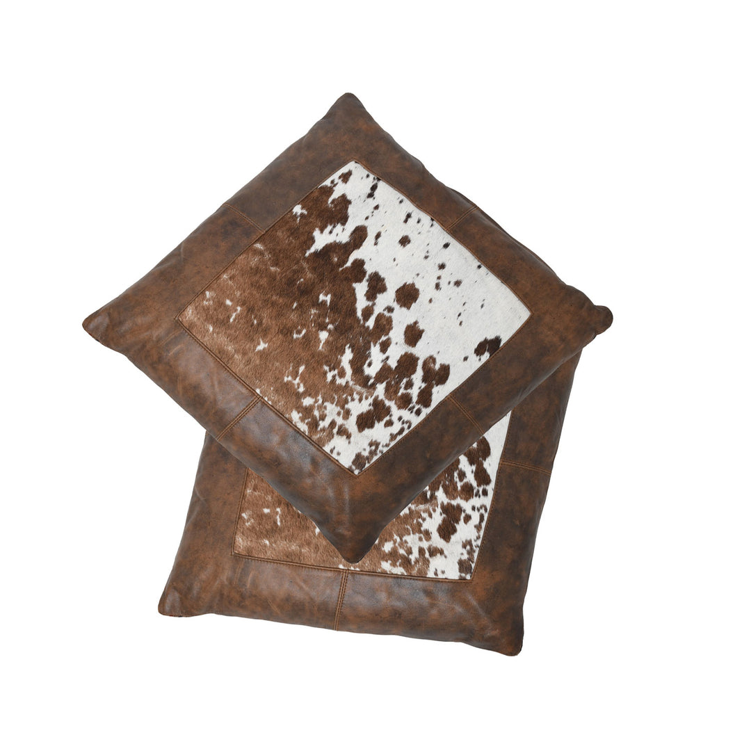 Premium Genuine Brown Leather Cushion with Original Cowhide Center Panel