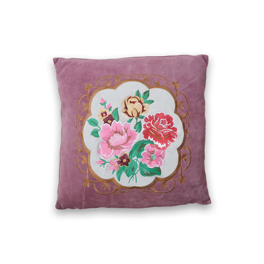 Luxury Handmade Genuine Leather Embroidered Cushion & Cushion Cover In Floral Design