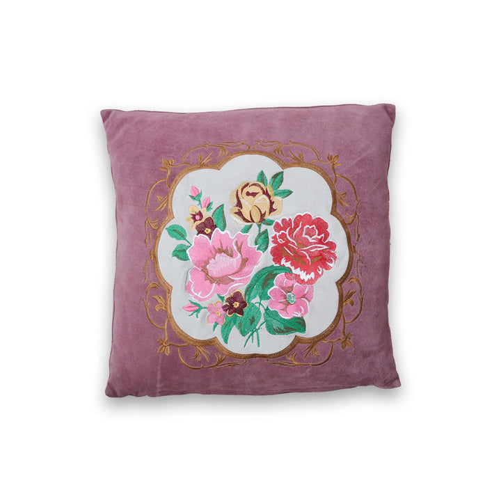 Luxury Handmade Genuine Leather Embroidered Cushion & Cushion Cover In Floral Design