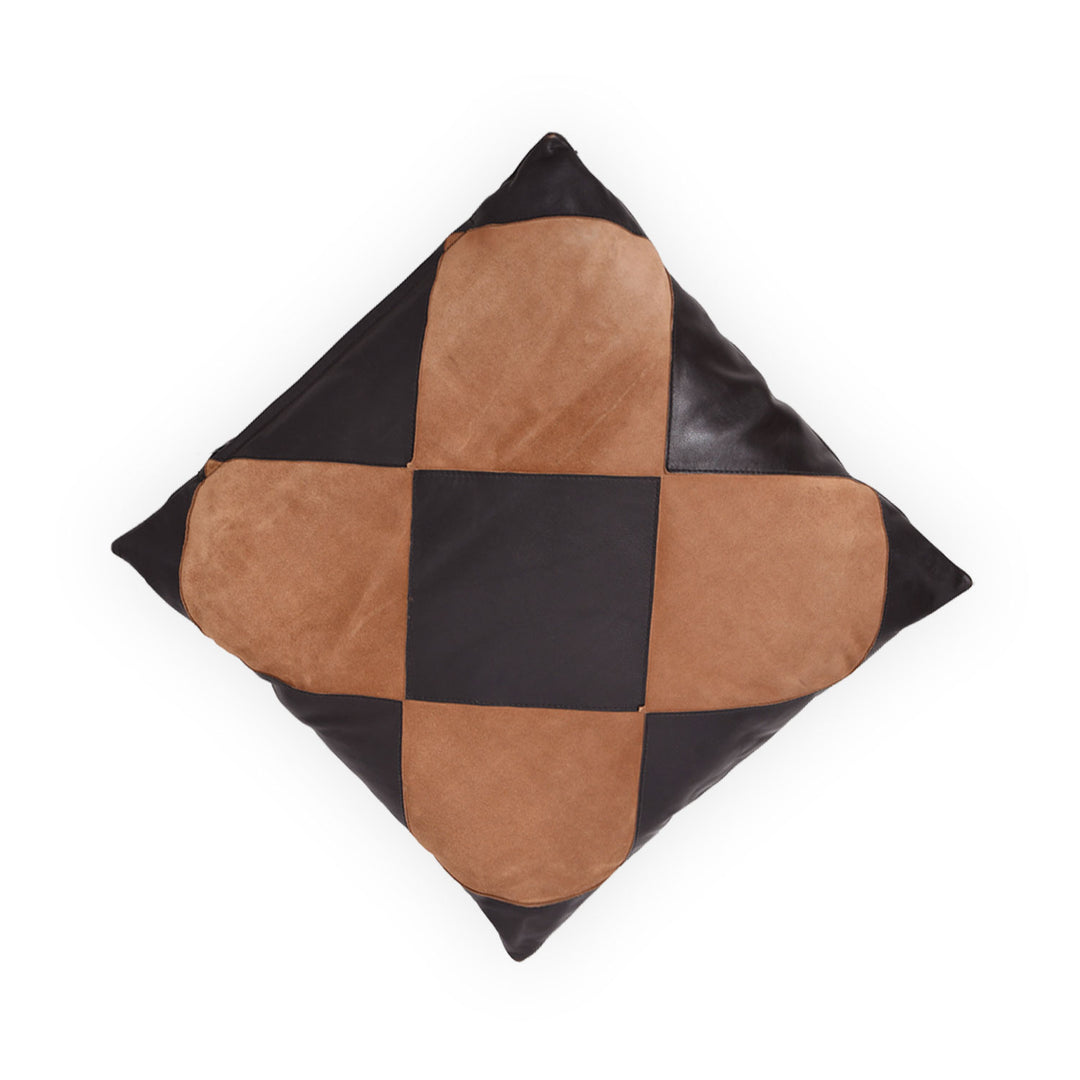 Premium Genuine Black & Tan Leather Patchwork Cushion