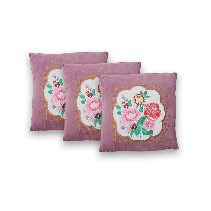 Luxury Handmade Genuine Leather Embroidered Cushion & Cushion Cover In Floral Design