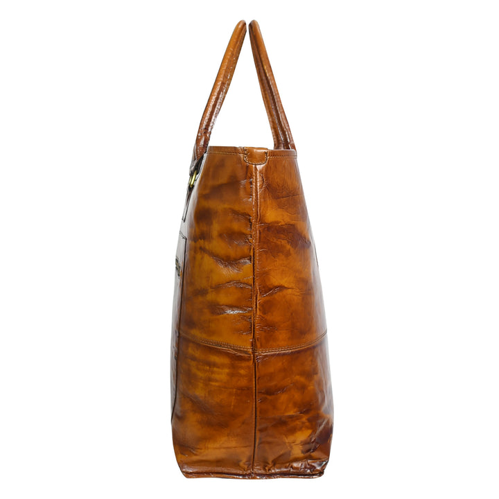 Premium Genuine Leather Women’s Tan Tote Bag with Zip Pocket