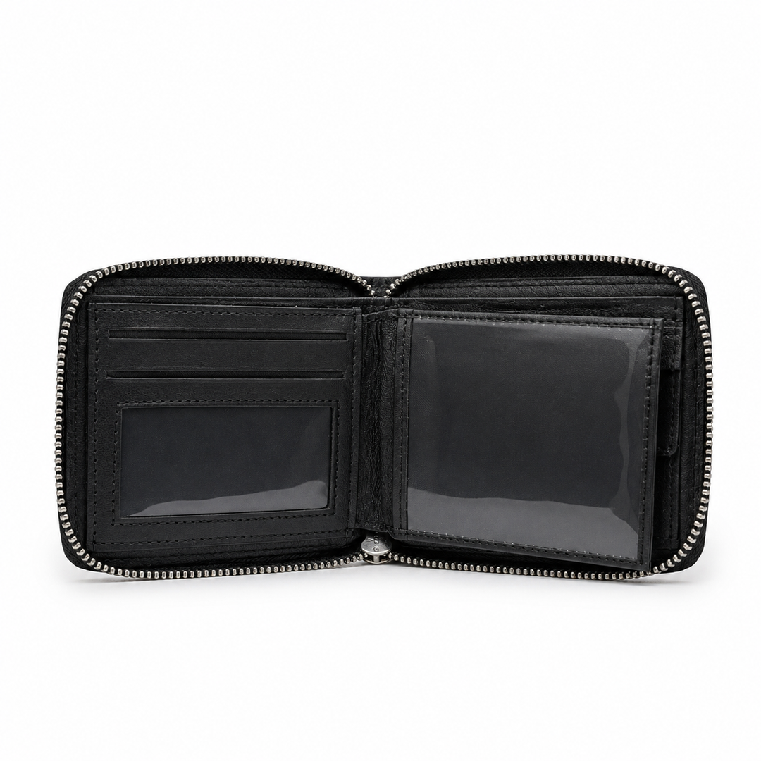 Premium Handmade Black Genuine Leather Zip Around Wallet for Men
