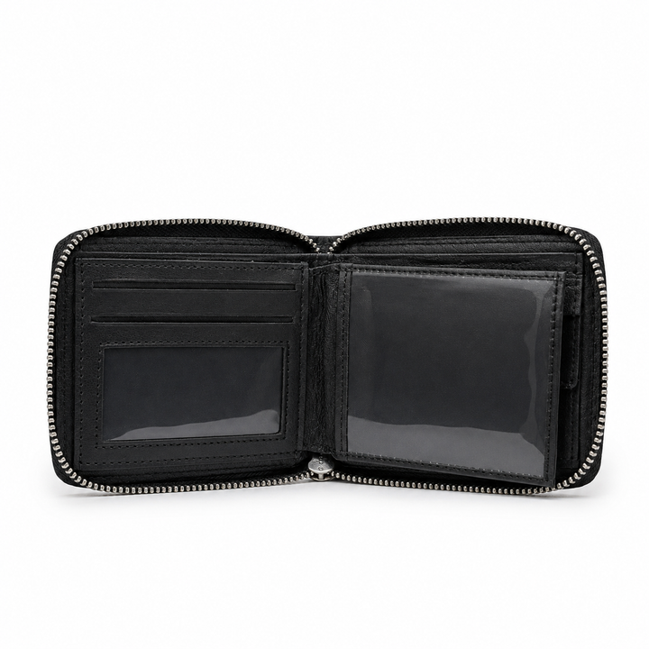 Premium Handmade Black Genuine Leather Zip Around Wallet for Men