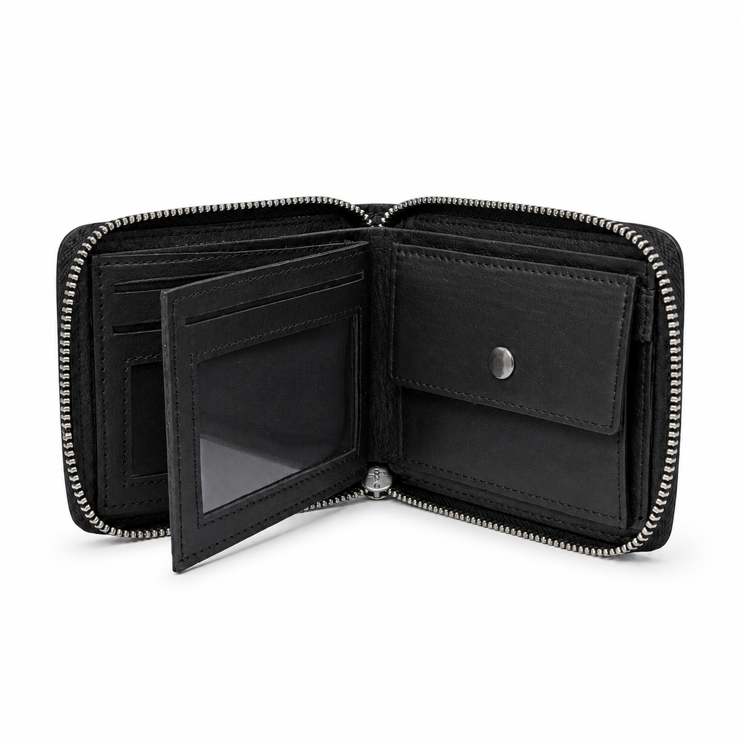 Premium Handmade Black Genuine Leather Zip Around Wallet for Men
