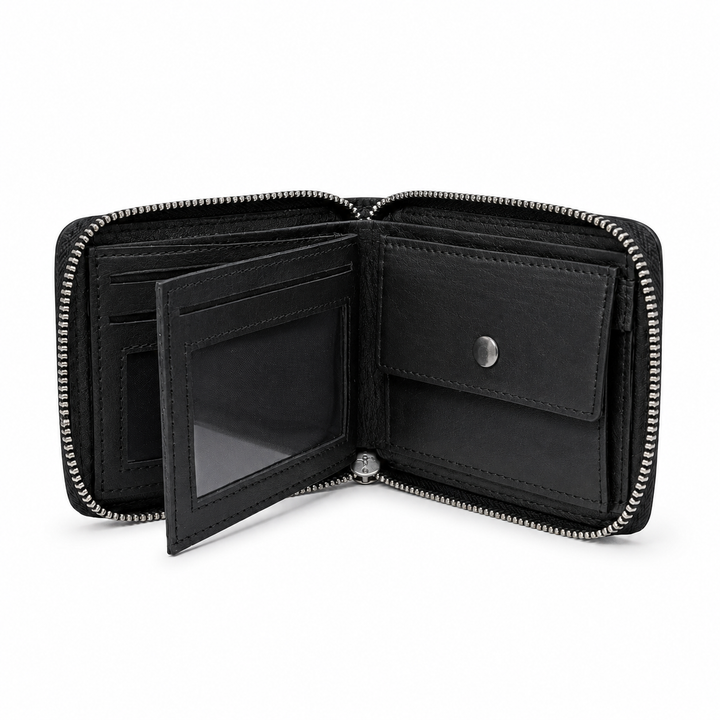Premium Handmade Black Genuine Leather Zip Around Wallet for Men