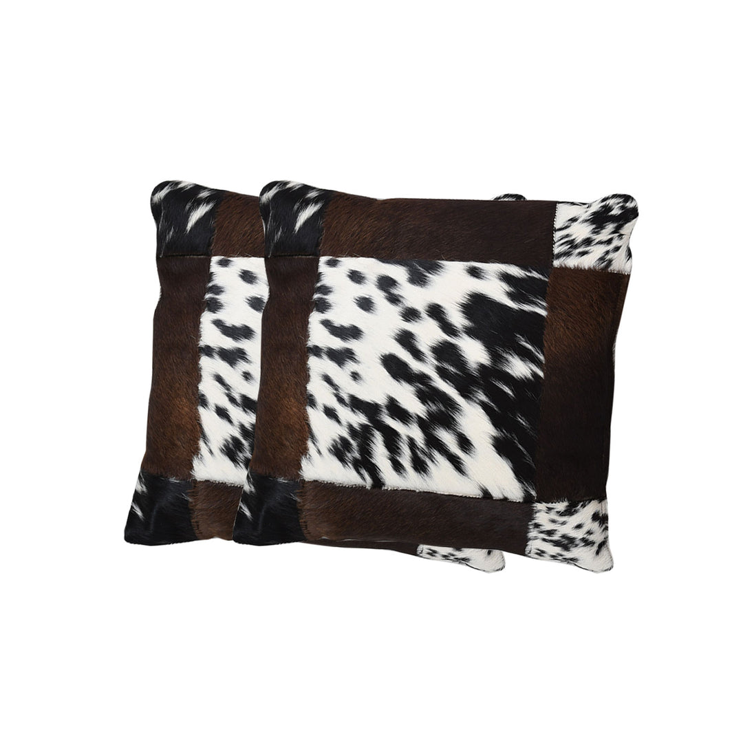 Premium Genuine Leather Black & Brown Cowhide Patchwork Cushion