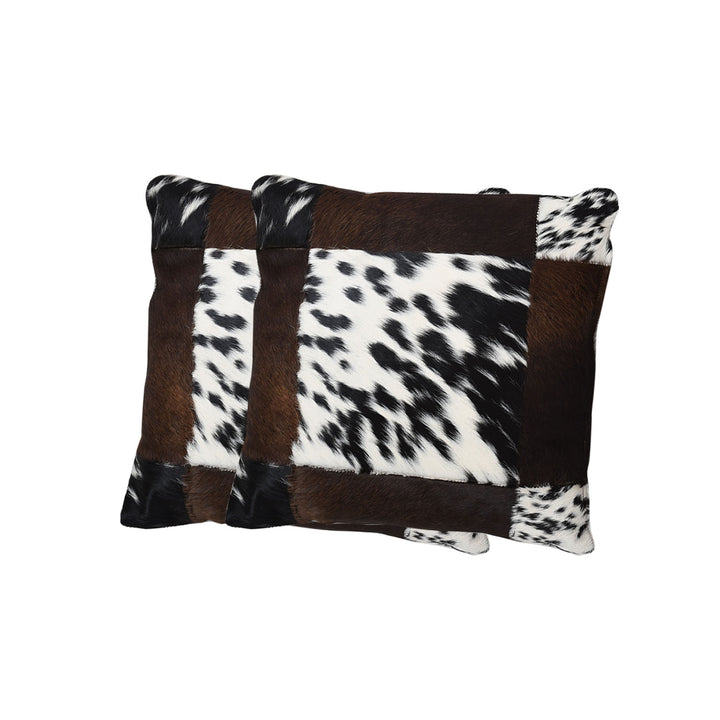 Premium Genuine Leather Black & Brown Cowhide Patchwork Cushion