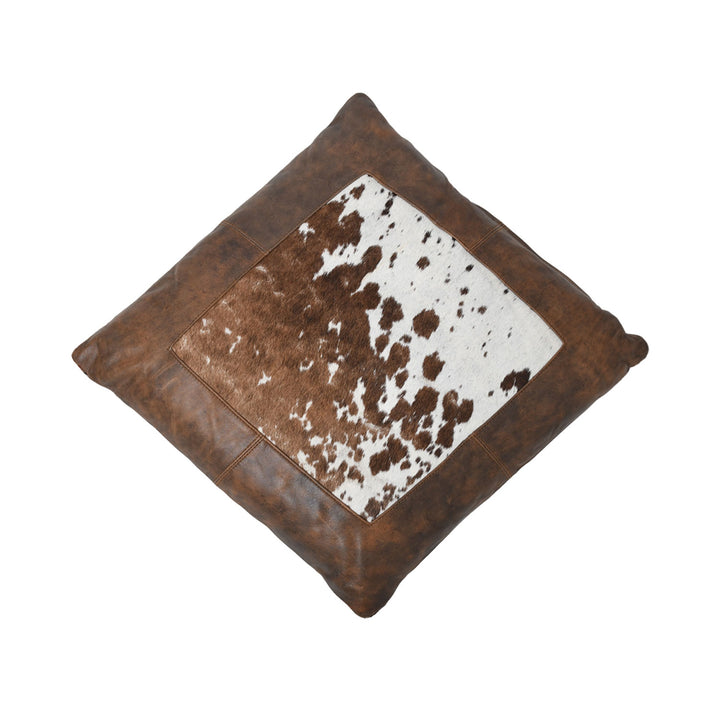 Premium Genuine Brown Leather Cushion with Original Cowhide Center Panel