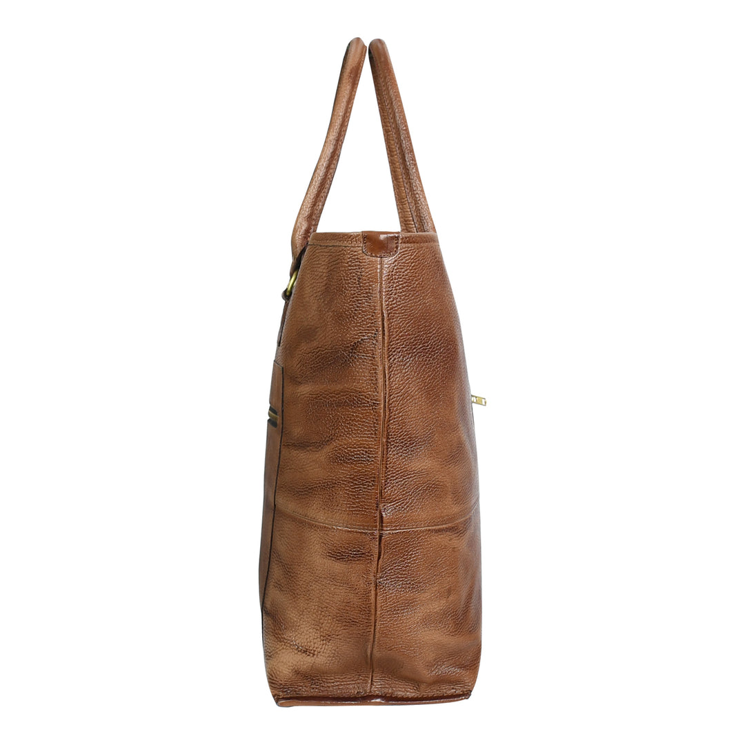 Premium Genuine Leather Women’s Tan Tote Bag with Zip Pocket
