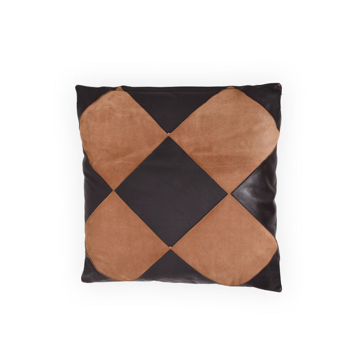 Premium Genuine Black & Tan Leather Patchwork Cushion