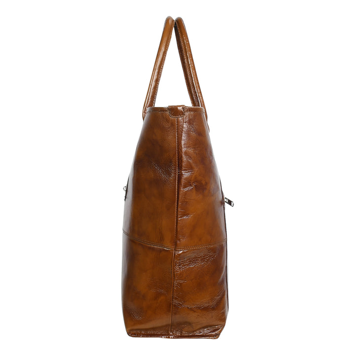 Premium Genuine Leather Women’s Tan Tote Bag with Zip Pocket