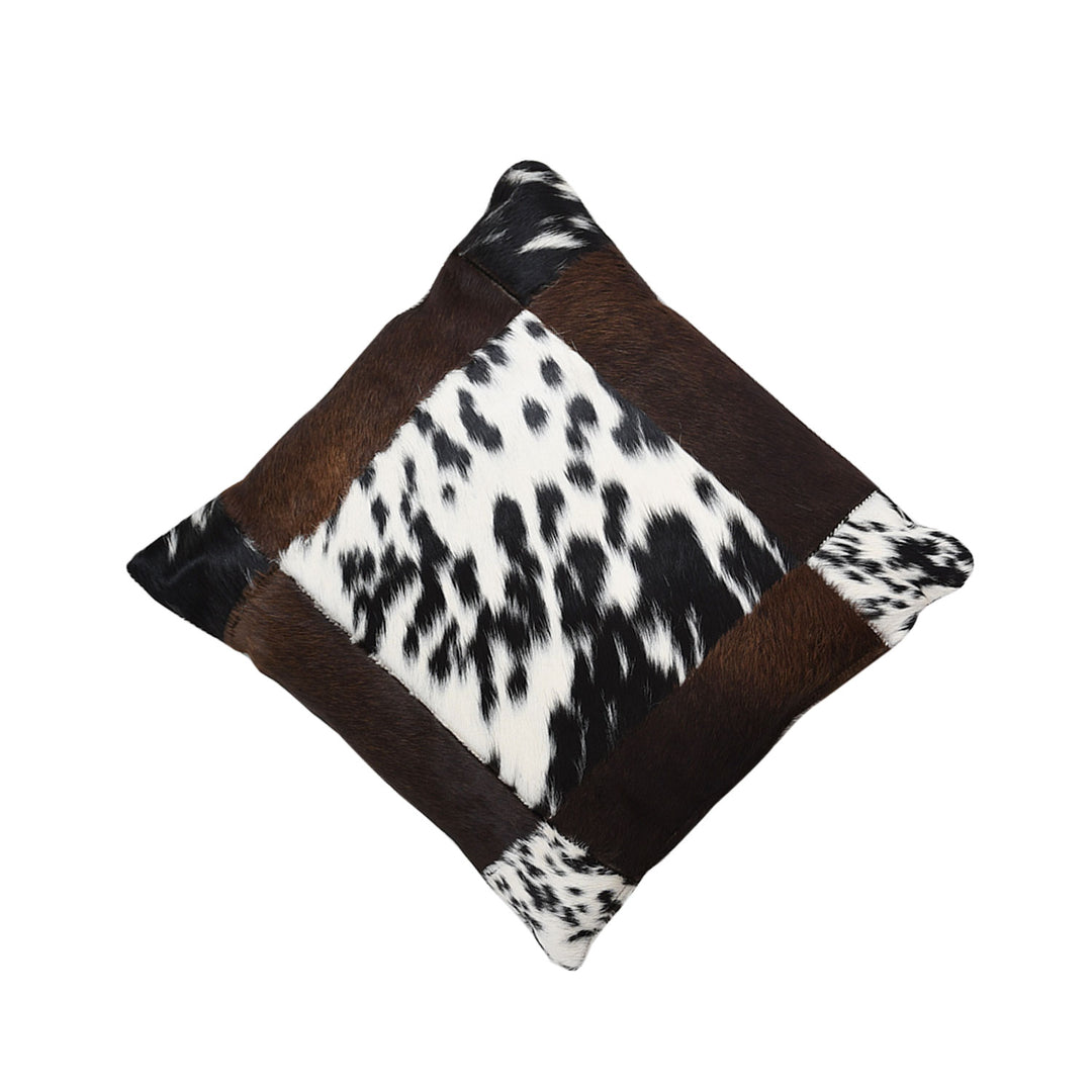 Premium Genuine Leather Black & Brown Cowhide Patchwork Cushion