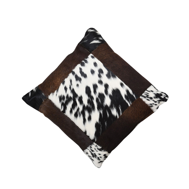 Premium Genuine Leather Black & Brown Cowhide Patchwork Cushion
