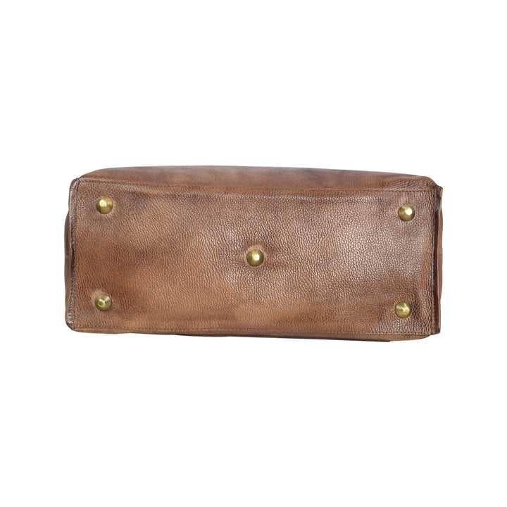 Premium Genuine Leather Women’s Tan Tote Bag with Zip Pocket