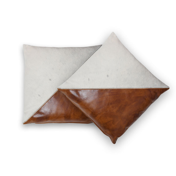 Premium Genuine Leather White Cowhide & Cognac Leather Cushion