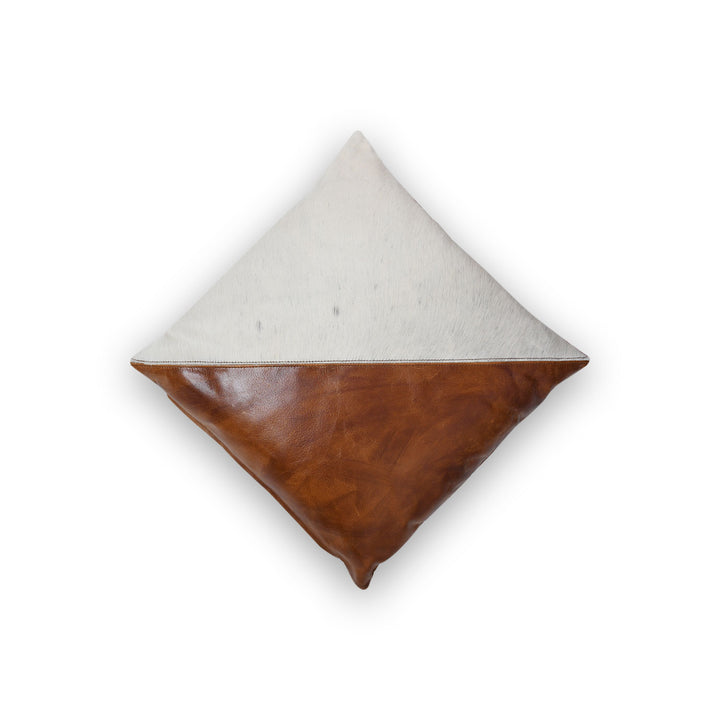 Premium Genuine Leather White Cowhide & Cognac Leather Cushion