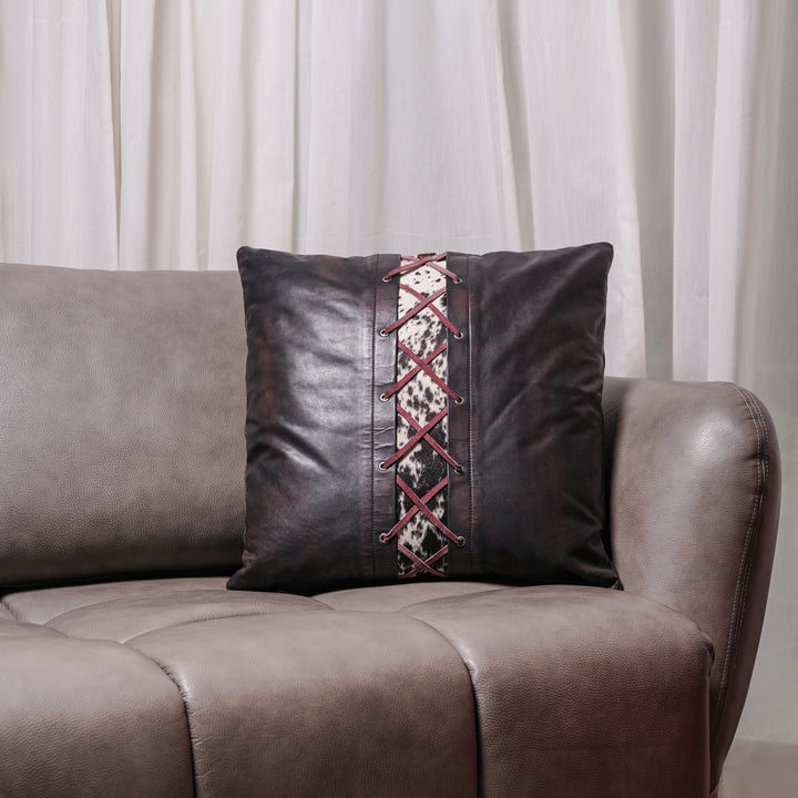 Premium Handmade Genuine Leather Cushion – Cowhide Lace Design