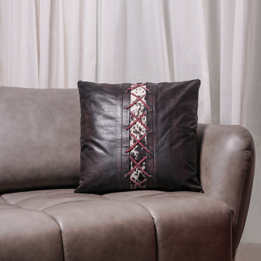 Premium Handmade Genuine Leather Cushion – Cowhide Lace Design