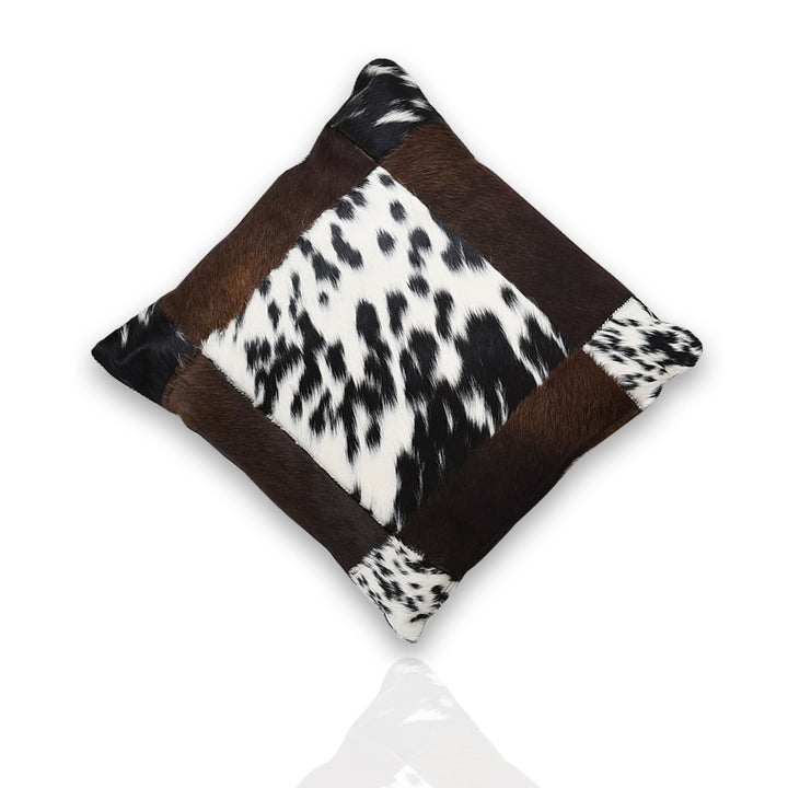 Premium Genuine Leather Black & Brown Cowhide Patchwork Cushion