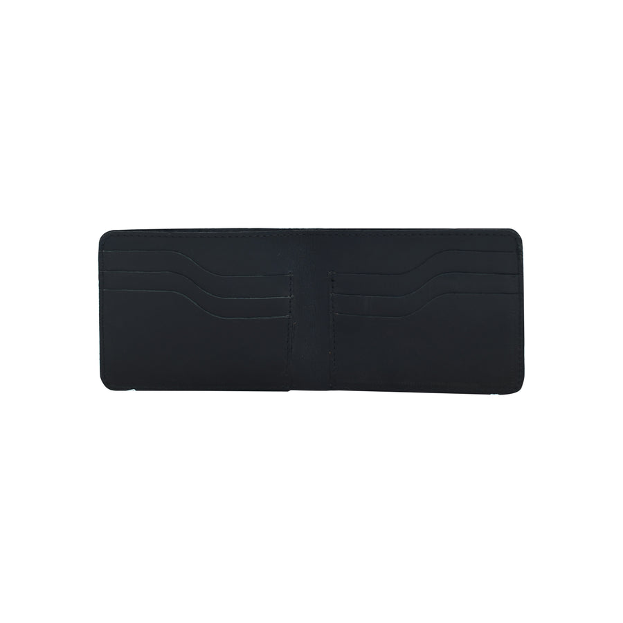 Black Handmade Genuine Leather Bifold Wallet with Tan Accent Strap