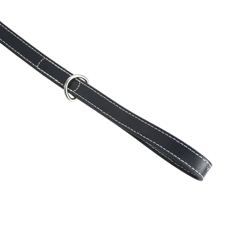 Black leather belt with a silver buckle on a white background


