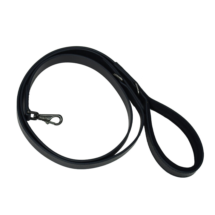 Black dog leash on a white background

