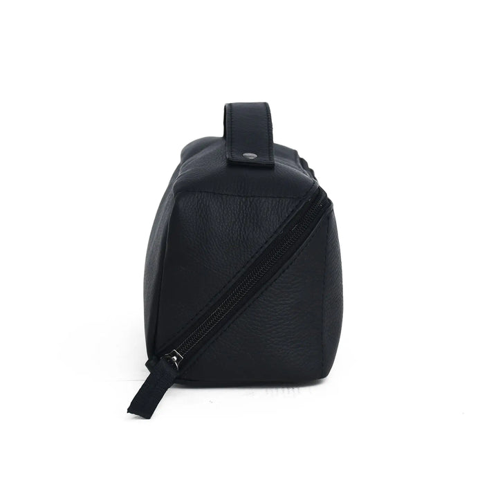 Black leather toiletry Bag on a white Background