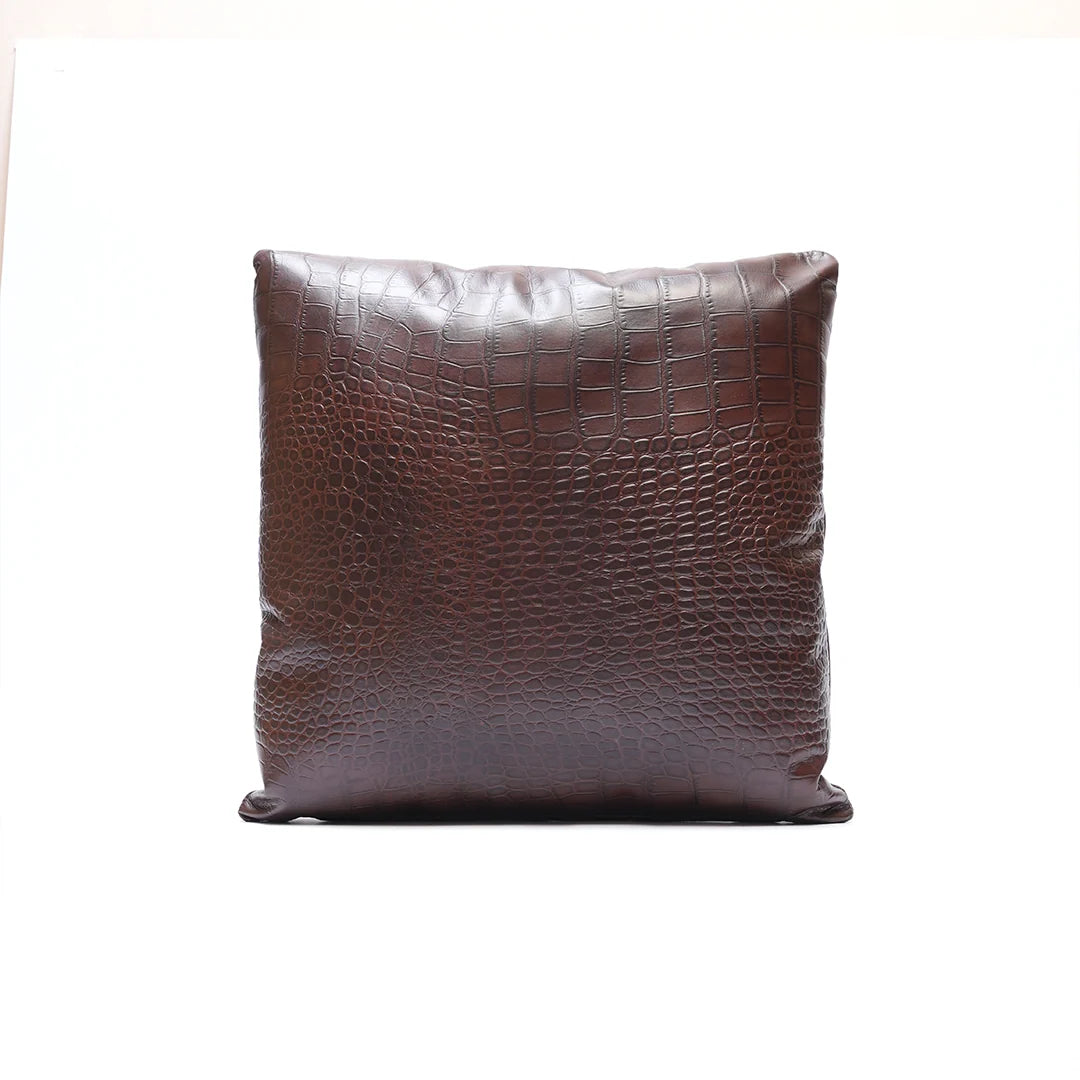 Croc Embossed Genuine Leather & Houndstooth Cushion