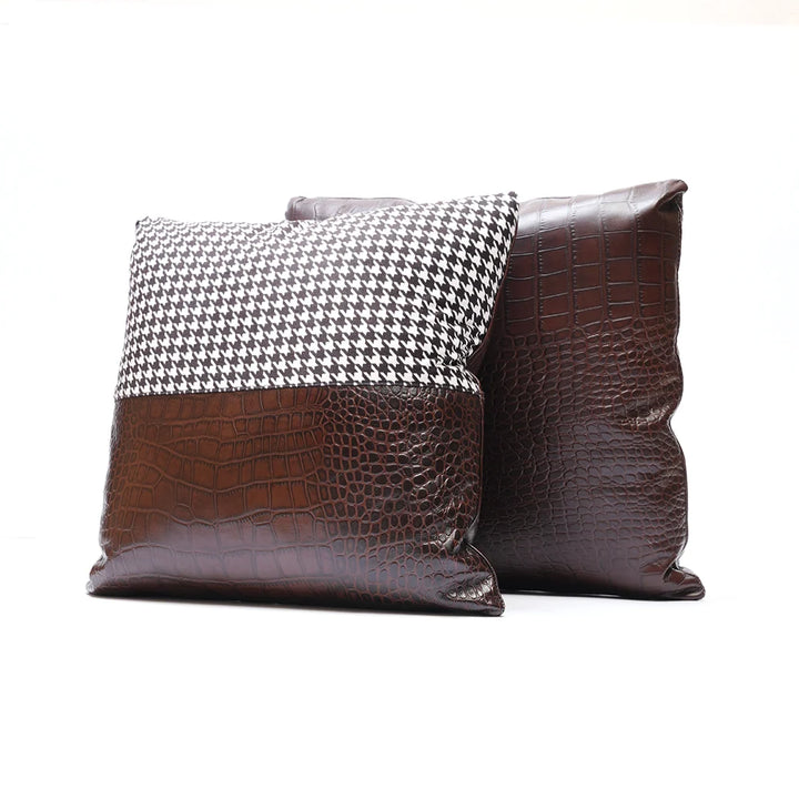 Croc Embossed Genuine Leather & Houndstooth Cushion