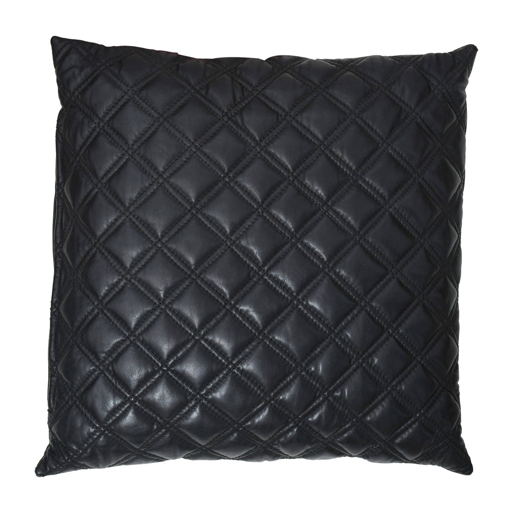 Black quilted pillow on a white background

