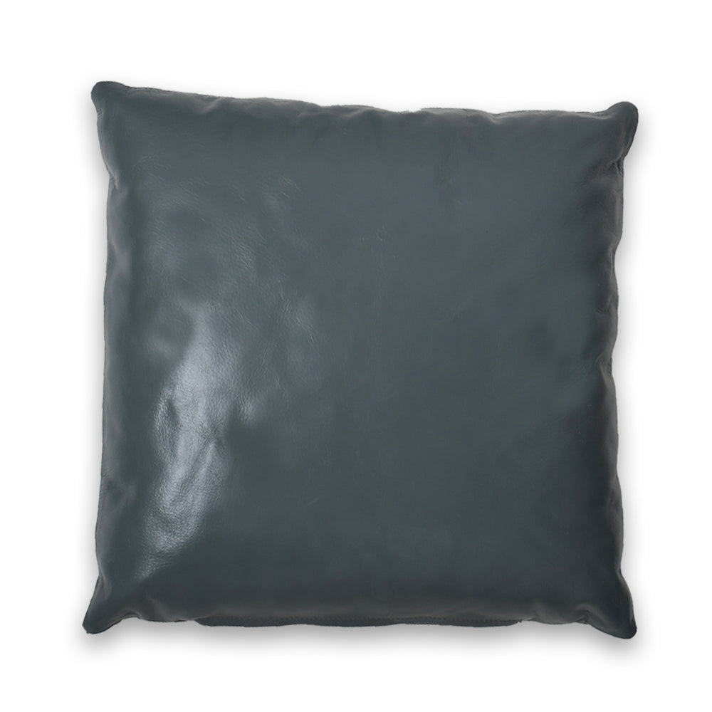Dark gray leather pillow on a white background

