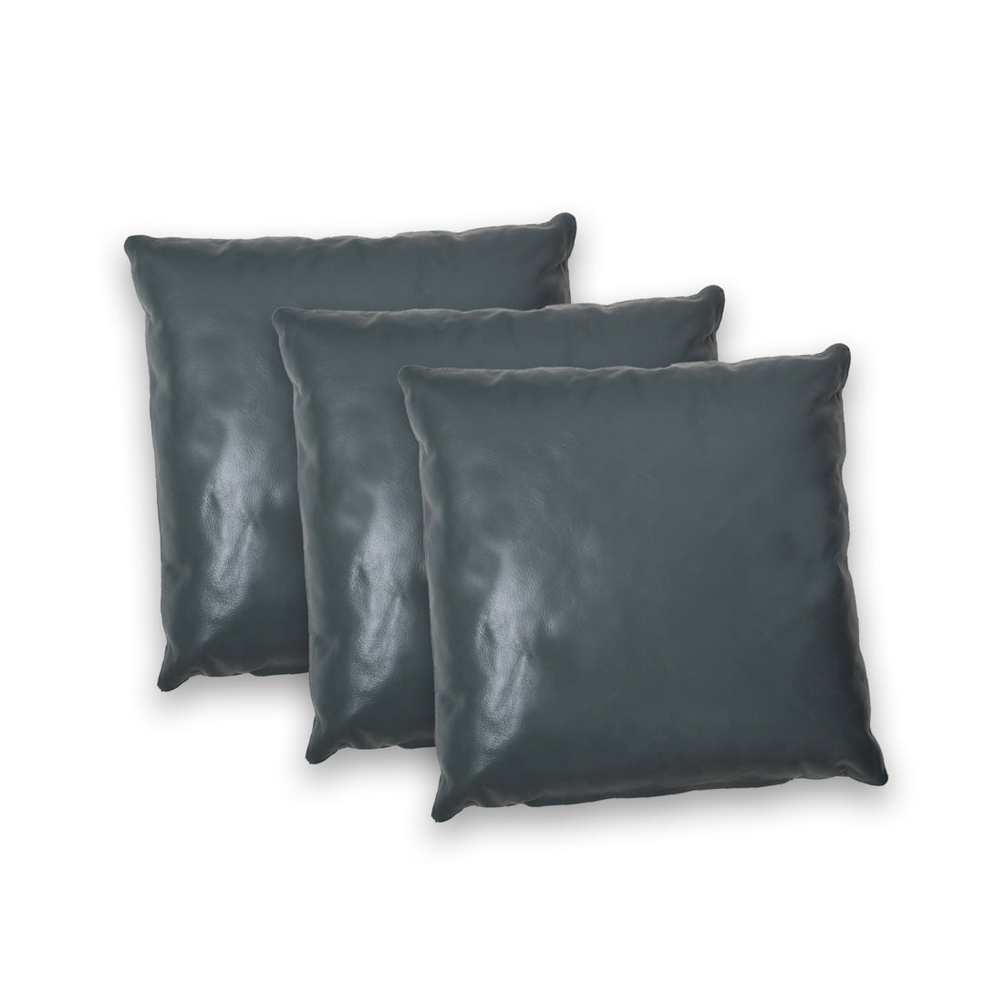 Three dark gray cushions on a white background


