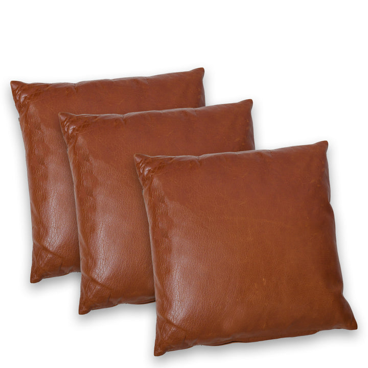 Premium Genuine Leather Cognac Brown Solid Cushion