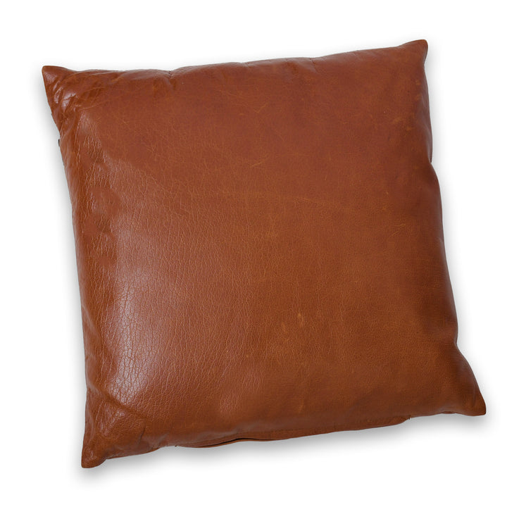 Premium Genuine Leather Cognac Brown Solid Cushion