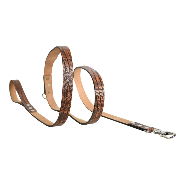 Brown leather dog leash on a white background

