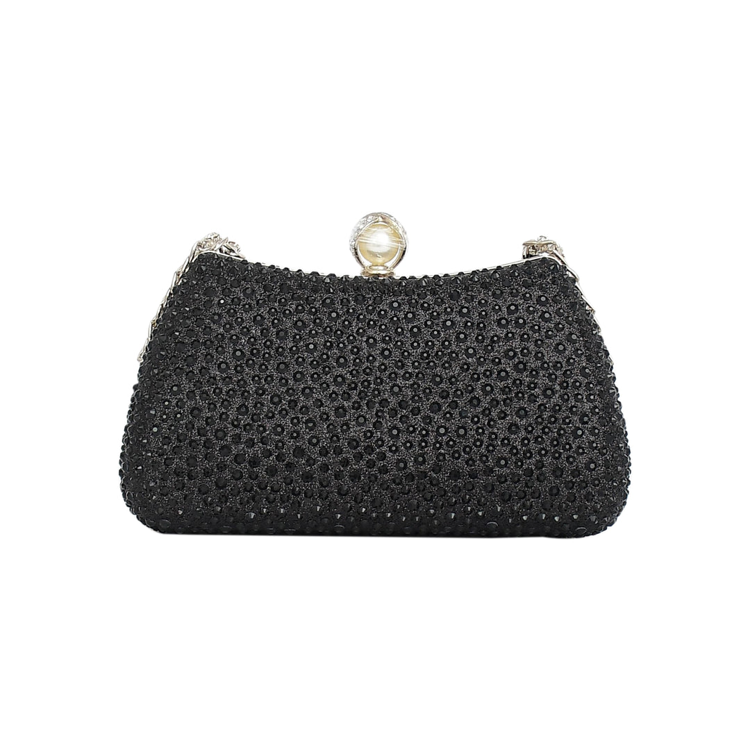 Black beaded clutch bag on a white background