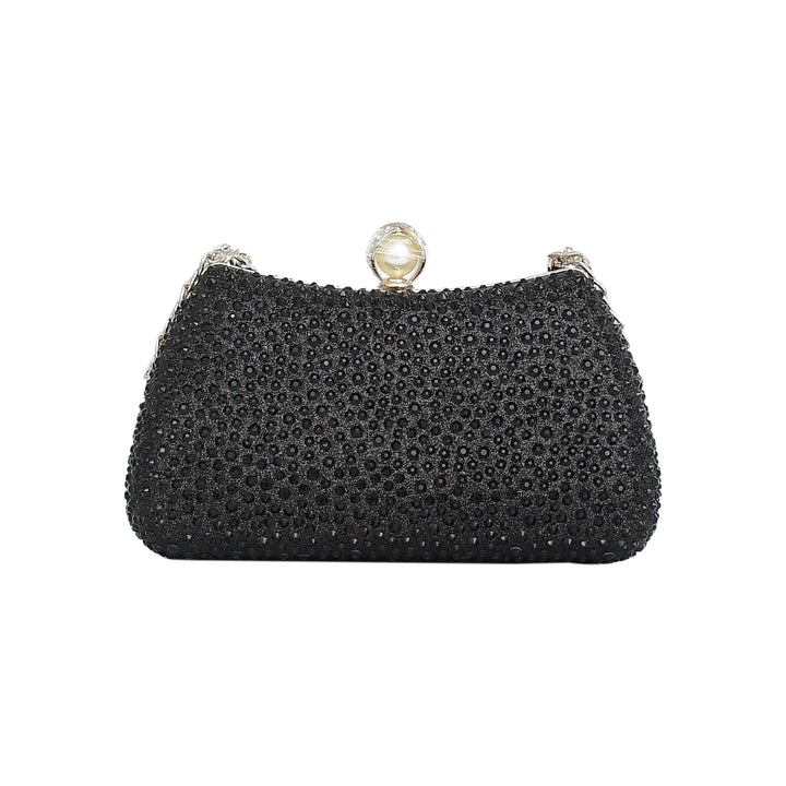 Black beaded clutch bag on a white background