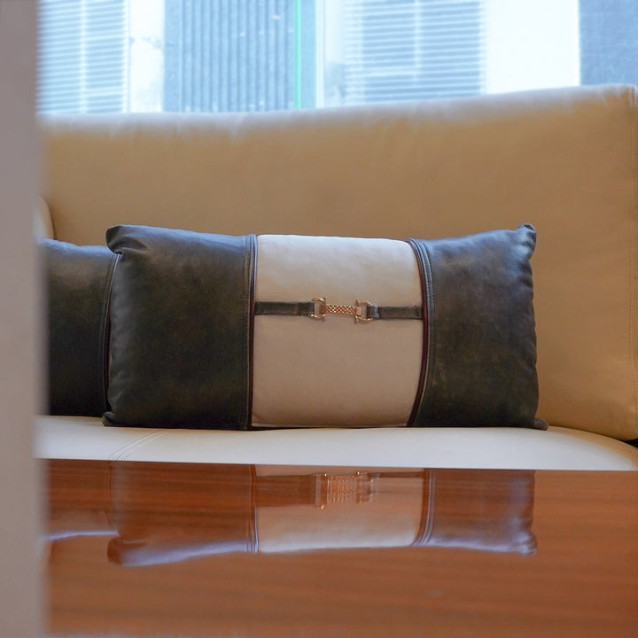 Handmade Leather Two-Tone Accent Cushion – Luxury Pillow Shape Cushion